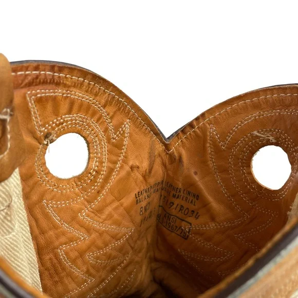 Vintage Cowhide Steel-toe Western Cowboy Brown Leather Boots Stitchwork Mens 8.5 - Picture 13 of 16